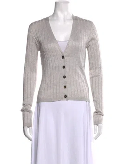 Pre-owned Brunello Cucinelli V-neck Long Sleeve Button-up Top In Grey