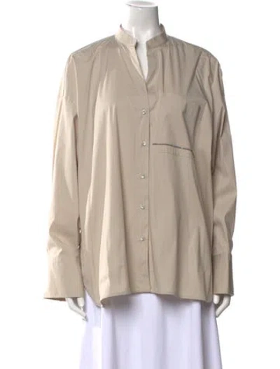Pre-owned Brunello Cucinelli V-neck Long Sleeve Button-up Top W/ Tags In Neutral