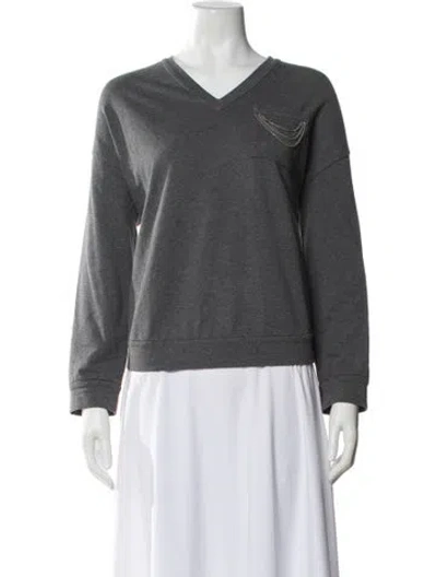 Pre-owned Brunello Cucinelli V-neck Long Sleeve Sweatshirt In Gray