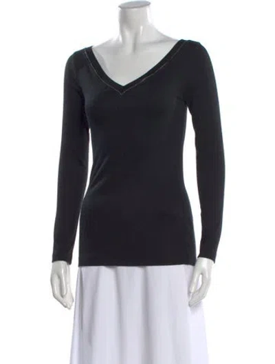 Pre-owned Brunello Cucinelli V-neck Long Sleeve Top In Black