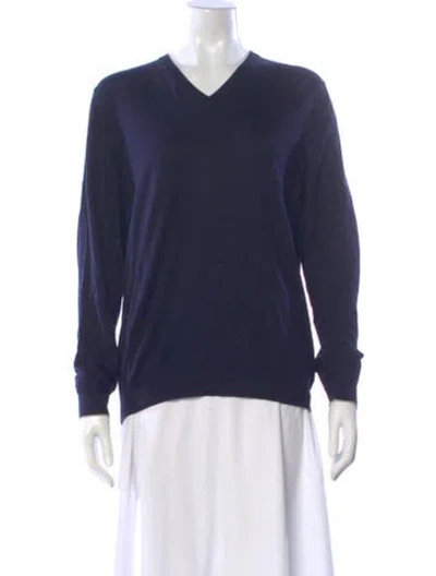 Pre-owned Brunello Cucinelli V-neck Long Sleeve Top In Blue