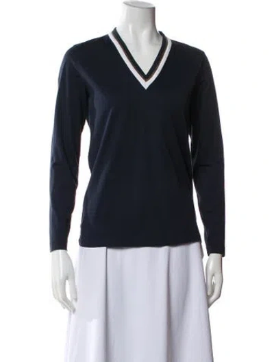 Pre-owned Brunello Cucinelli V-neck Long Sleeve Top In Blue