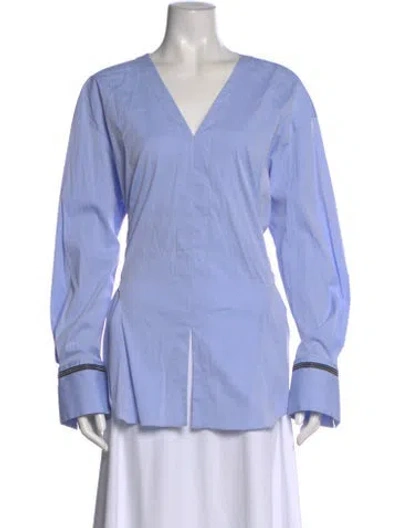 Pre-owned Brunello Cucinelli V-neck Long Sleeve Top In Blue