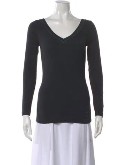 Pre-owned Brunello Cucinelli V-neck Long Sleeve Top In Blue