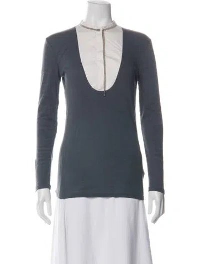 Pre-owned Brunello Cucinelli V-neck Long Sleeve Top In Blue
