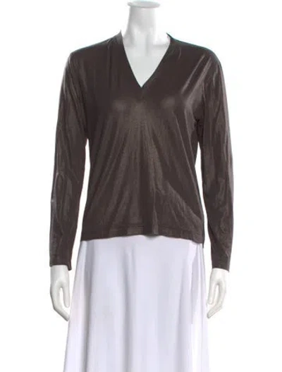 Pre-owned Brunello Cucinelli V-neck Long Sleeve Top In Brown
