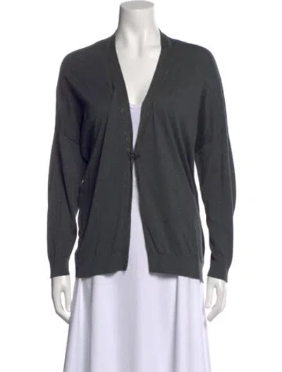 Pre-owned Brunello Cucinelli V-neck Long Sleeve Top In Gray