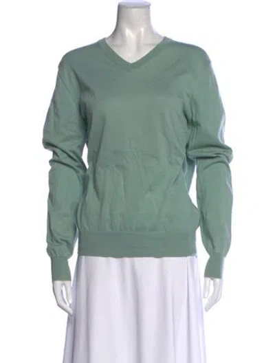Pre-owned Brunello Cucinelli V-neck Long Sleeve Top In Green
