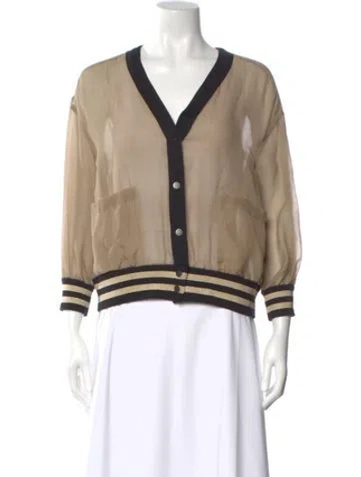 Pre-owned Brunello Cucinelli V-neck Long Sleeve Top In Neutral