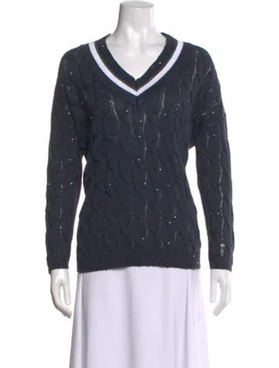 Pre-owned Brunello Cucinelli V-neck Long Sleeve Top W/ Tags In Blue