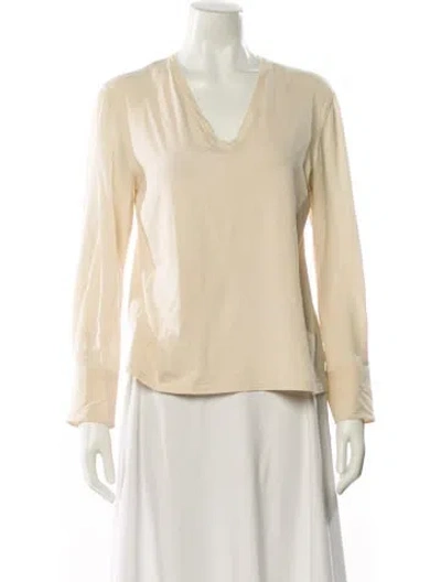 Pre-owned Brunello Cucinelli V-neck Long Sleeve Top In White