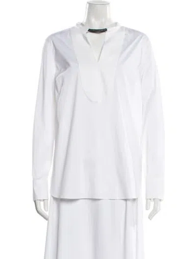 Pre-owned Brunello Cucinelli V-neck Long Sleeve Top In White