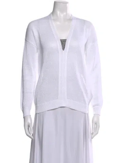 Pre-owned Brunello Cucinelli V-neck Long Sleeve Top In White