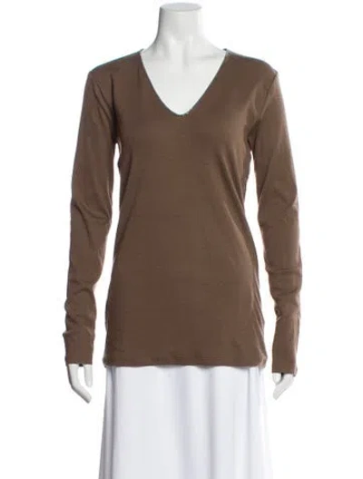 Pre-owned Brunello Cucinelli V-neck Long Sleeve T-shirt In Brown