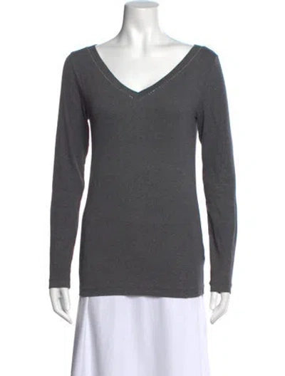 Pre-owned Brunello Cucinelli V-neck Long Sleeve T-shirt In Gray