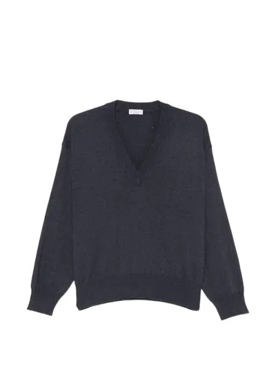 Brunello Cucinelli V-neck Long-sleeve Sweater In Blue