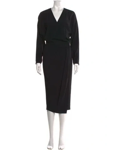 Pre-owned Brunello Cucinelli V-neck Midi Length Dress In Black