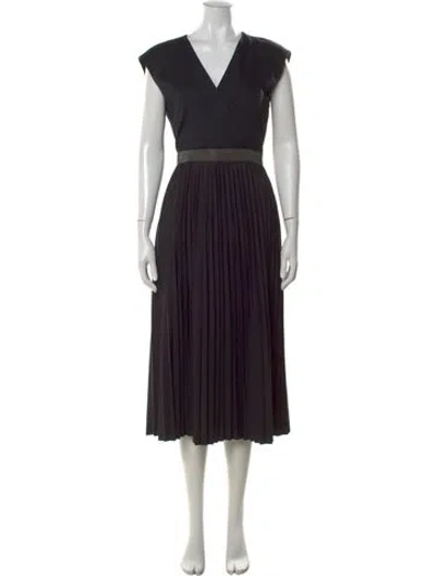 Pre-owned Brunello Cucinelli V-neck Midi Length Dress In Black