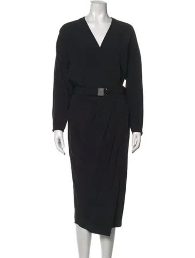 Pre-owned Brunello Cucinelli V-neck Midi Length Dress In Black