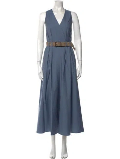 Pre-owned Brunello Cucinelli V-neck Midi Length Dress In Blue