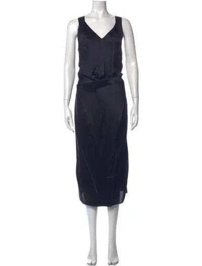 Pre-owned Brunello Cucinelli V-neck Midi Length Dress In Blue