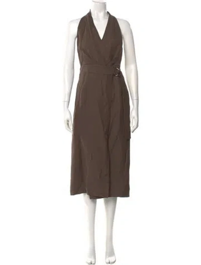 Pre-owned Brunello Cucinelli V-neck Midi Length Dress In Brown