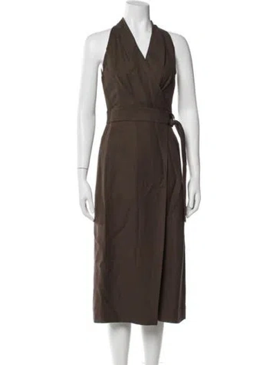 Pre-owned Brunello Cucinelli V-neck Midi Length Dress In Brown