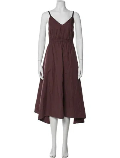 Pre-owned Brunello Cucinelli V-neck Midi Length Dress In Burgundy