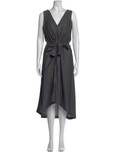 Pre-owned Brunello Cucinelli V-neck Midi Length Dress In Gray