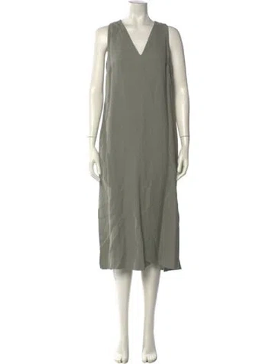 Pre-owned Brunello Cucinelli V-neck Midi Length Dress In Green