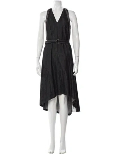 Pre-owned Brunello Cucinelli V-neck Midi Length Dress In Grey