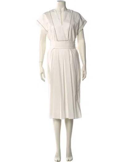 Pre-owned Brunello Cucinelli V-neck Midi Length Dress In Neutral