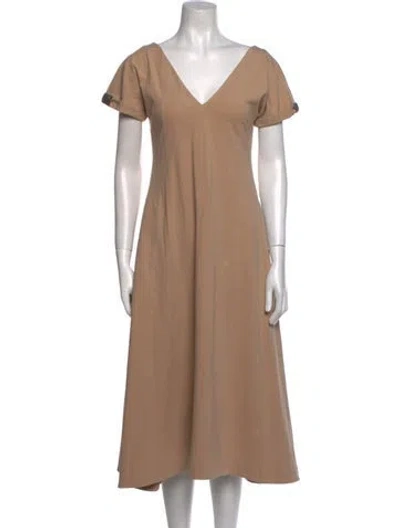 Pre-owned Brunello Cucinelli V-neck Midi Length Dress In Neutral