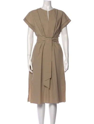 Pre-owned Brunello Cucinelli V-neck Midi Length Dress In Neutral