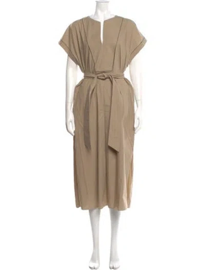 Pre-owned Brunello Cucinelli V-neck Midi Length Dress In Neutral