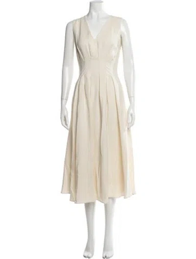 Pre-owned Brunello Cucinelli V-neck Midi Length Dress In Neutral