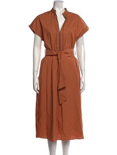 Pre-owned Brunello Cucinelli V-neck Midi Length Dress In Orange