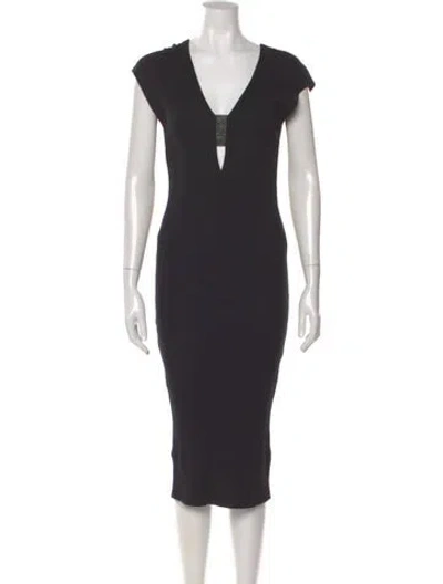Pre-owned Brunello Cucinelli V-neck Midi Length Dress W/ Tags In Black