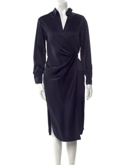 Pre-owned Brunello Cucinelli V-neck Midi Length Dress W/ Tags In Blue