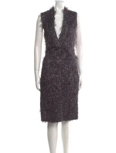 Pre-owned Brunello Cucinelli V-neck Midi Length Dress W/ Tags In Gray