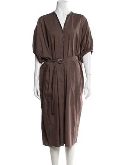 Pre-owned Brunello Cucinelli V-neck Midi Length Dress W/ Tags In Multi