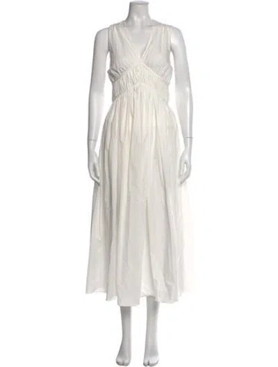 Pre-owned Brunello Cucinelli V-neck Midi Length Dress In White