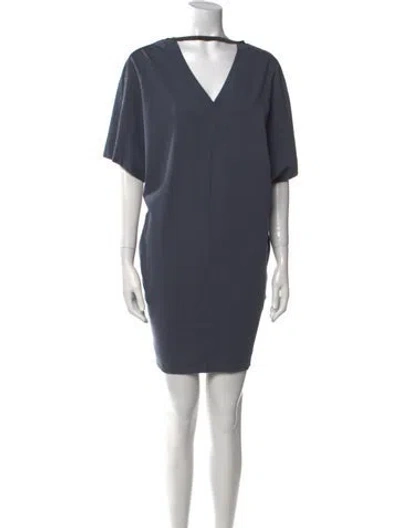 Pre-owned Brunello Cucinelli V-neck Mini Dress In Blue