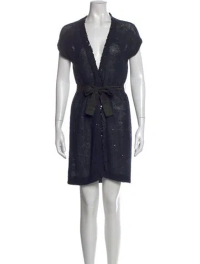 Pre-owned Brunello Cucinelli V-neck Mini Dress In Blue
