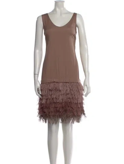 Pre-owned Brunello Cucinelli V-neck Mini Dress In Brown