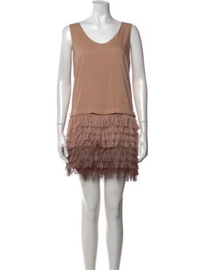 Pre-owned Brunello Cucinelli V-neck Mini Dress In Brown