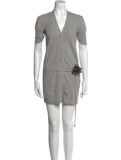 Pre-owned Brunello Cucinelli V-neck Mini Dress In Gray