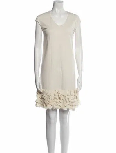 Pre-owned Brunello Cucinelli V-neck Mini Dress In Neutral