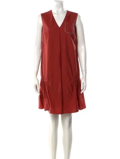 Pre-owned Brunello Cucinelli V-neck Mini Dress W/ Tags In Red