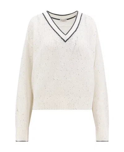 BRUNELLO CUCINELLI BRUNELLO CUCINELLI V-NECK SEQUIN-DETAILED JUMPER